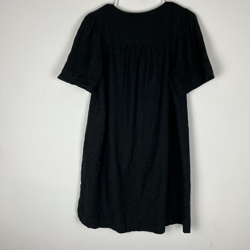 Madewell Pleated Button-Front Shift Dress Sz Small Black Pintucked Puff Sleeve‌ - Picture 3 of 6